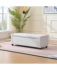 Streamdale Furniture 48" Storage Bench for End of Bed, Faux Linen Upholstered Storage Ottoman, Beige