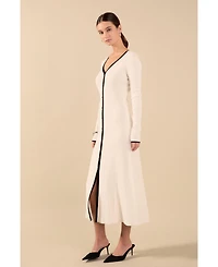 endless rose Women's Knit V Neck Long Sleeve Midi Dress