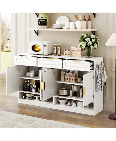Streamdale Furniture Farmhouse Sideboard with 3 Drawers, 4 Doors, 59.1" Storage Buffet