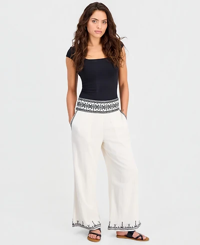 And Now This Petite Embroidered-Trim Wide-Leg Pants, Macy's Exclusive