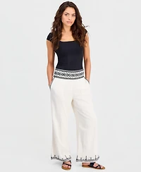 And Now This Petite Embroidered-Trim Wide-Leg Pants, Macy's Exclusive