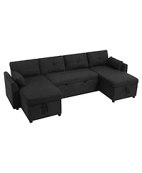 Streamdale Modern U-shaped Sleeper Sofa with Storage & Usb Ports, Green