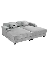 Streamdale Modern Chaise Sofa with Adjustable Backrest, Cup Holders, Phone Holder & Storage, Light Gray