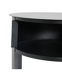 Streamdale Furniture Indoor 3-Tier Metal Round Side Table with Sliding Door Cabinet, Matte Black
