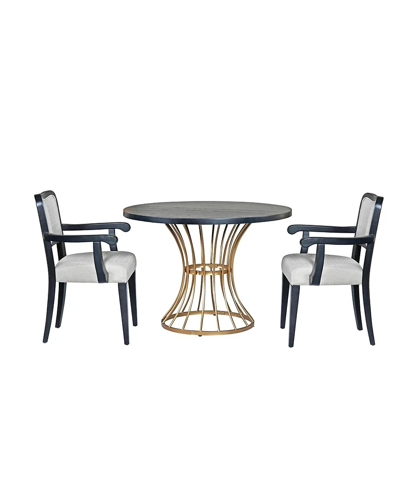 Streamdale Furniture 42" Round Dark Oak Dining Set with 2 Upholstered Chairs - Rustic-Modern Style