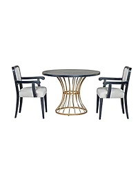 Streamdale Furniture 42" Round Dark Oak Dining Set with 2 Upholstered Chairs - Rustic-Modern Style