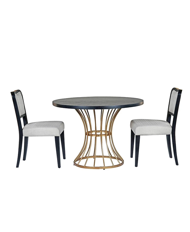 Streamdale Furniture 42" Round Dark Oak Dining Set with 2 Upholstered Chairs - Rustic-Modern Style