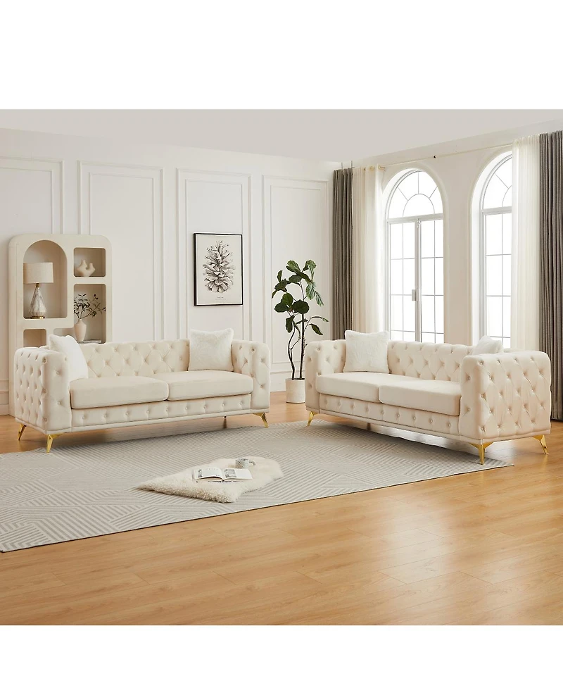 Streamdale Furniture Velvet 3+3 Seater Sofa with Solid Wood Frame & Metal Feet