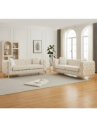 Streamdale Furniture Velvet 3+3 Seater Sofa with Solid Wood Frame & Metal Feet