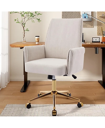 Streamdale Furniture Mid-back office chair, striped fabric, ergonomic design, White