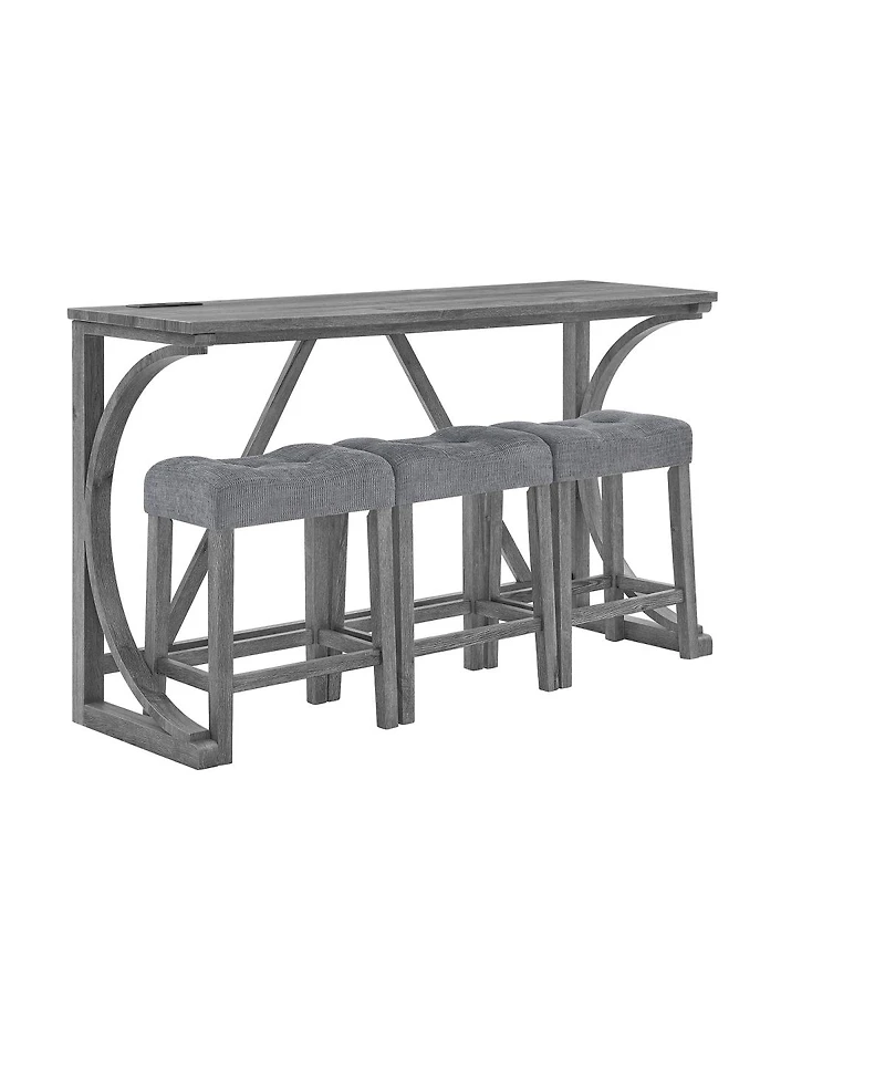 Streamdale Furniture 59" Bar Table Set with 3 Stools & Power Outlet