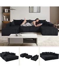 Streamdale Furniture 6-Piece Modular U-Shaped Black Corduroy Sectional Sofa with Chaise Lounge
