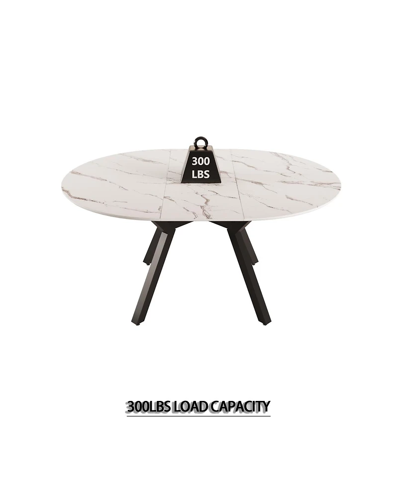 Streamdale Extendable White Round Dining Table (4-6 Person) - Modern Mdf & Metal