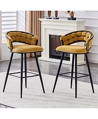 Streamdale Furniture Set of 2 Yellow Velvet Bar Stools with Black Iron Legs