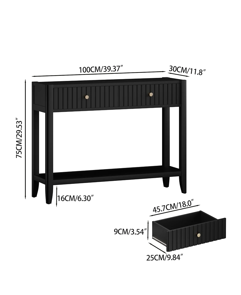 Streamdale Furniture Console Table with Drawers, Narrow Wood Accent Sofa Table, Black