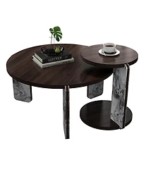 Streamdale Furniture Modern Coffee Table with End Table Set, Durable Walnut Veneered Mdf 83cm Center Table with 43cm Side Table