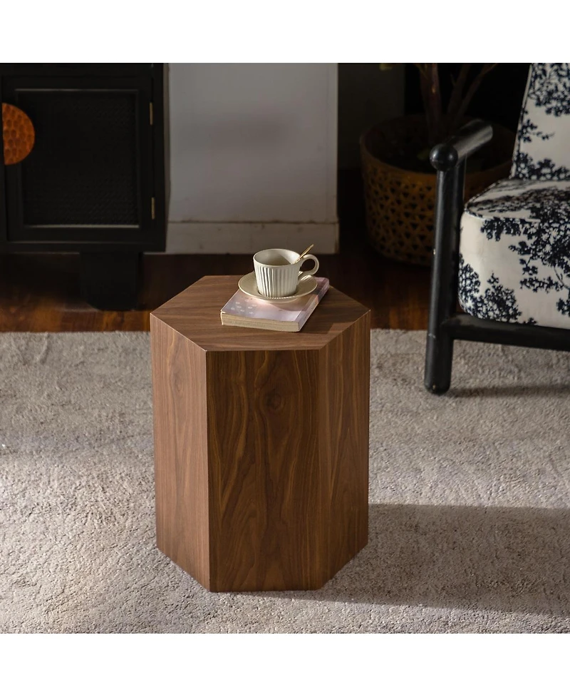 Streamdale Furniture Hexagon Walnut Mdf Coffee Table - Modern End Table for Small Spaces (15.75"x13.58"x18.9)