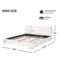 Streamdale Furniture King Size Boucle Upholstered Bed, Curved Design, Solid Wood Legs