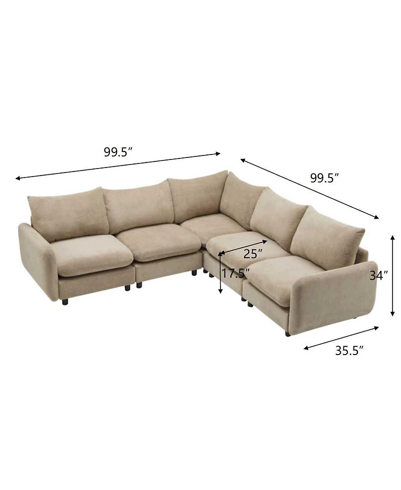 Streamdale 99" Oversize 5-Piece L-Shaped Modular Velvet Sectional Sofa Couch for Living Room