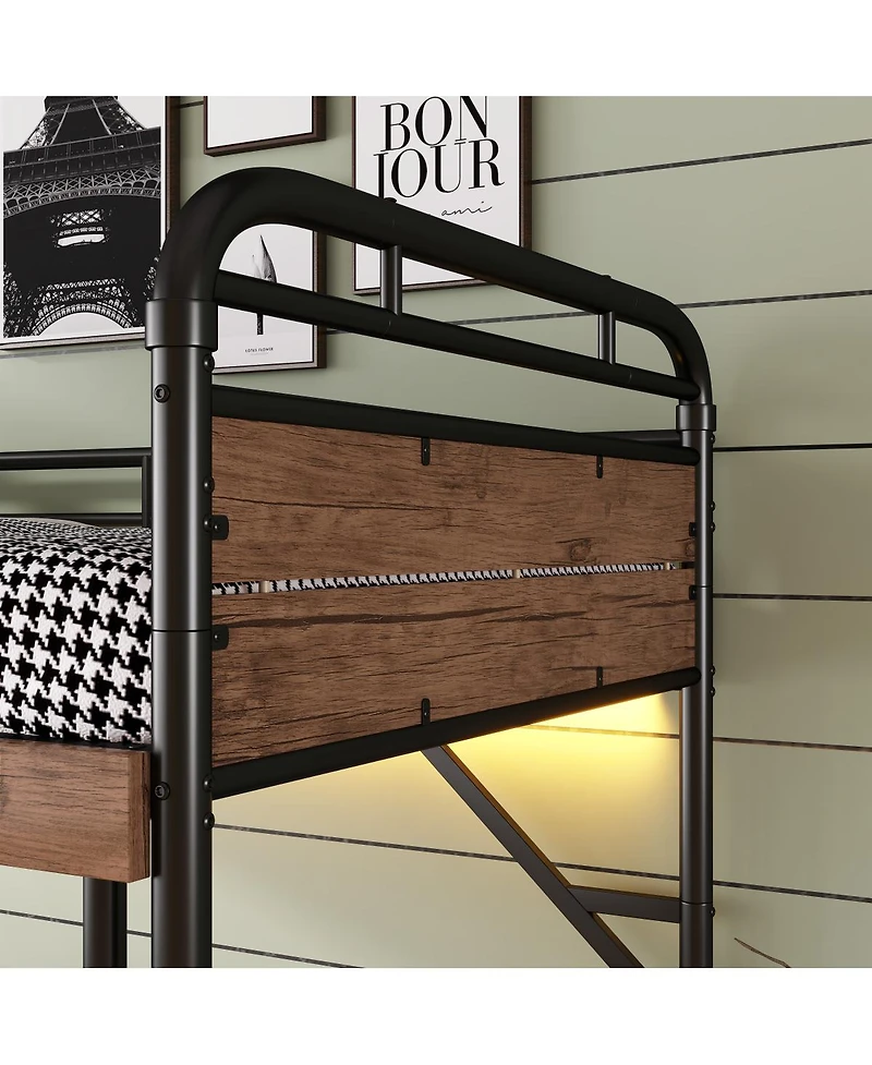 Streamdale Furniture Twin Xl over Twin Xl Metal Bunk Bed with Led & Charge Station, 2 Drawers