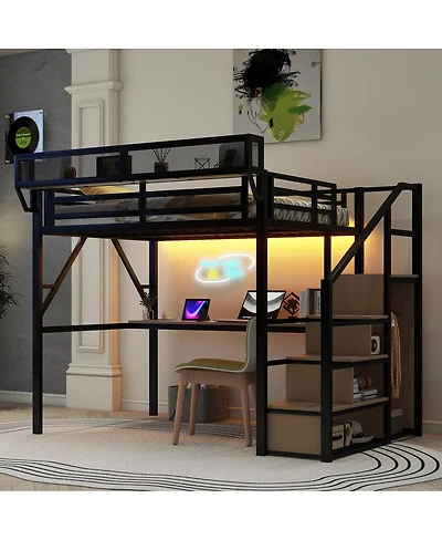 Streamdale FurnitureFurniture Full Loft Bed with Desk, Stairs & Charging Station, Black