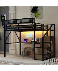 Streamdale FurnitureFurniture Full Loft Bed with Desk, Stairs & Charging Station, Black