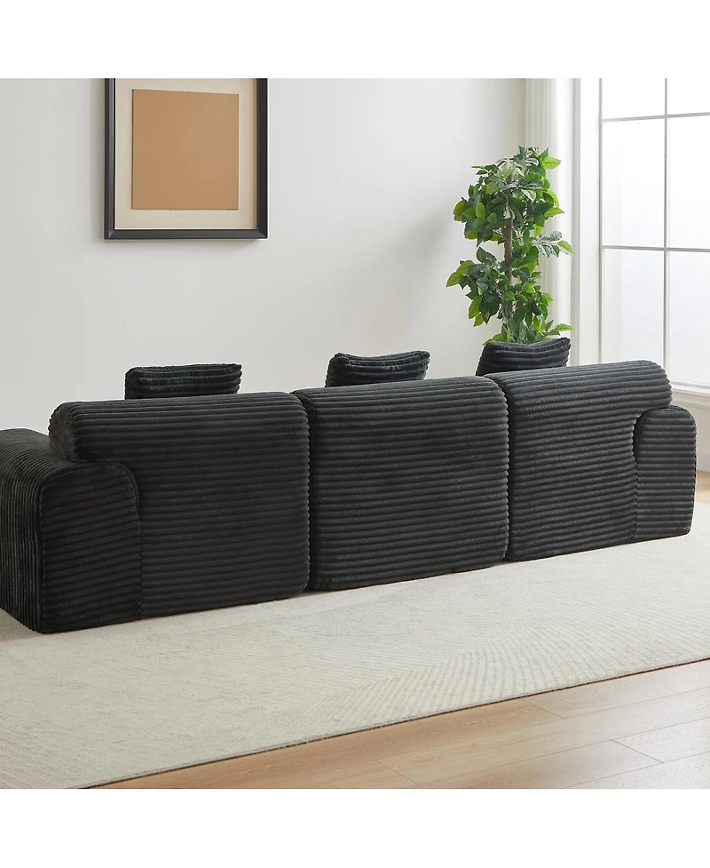 Streamdale 114-inch Corduroy Modular Sofa with Inlaid Design, 3 Pillows, Wider Backrest, 4 Modules.