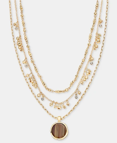 Style & Co Stone Inlay Layered Pendant Necklace, 17" + 3" extender, Macy's Exclusive