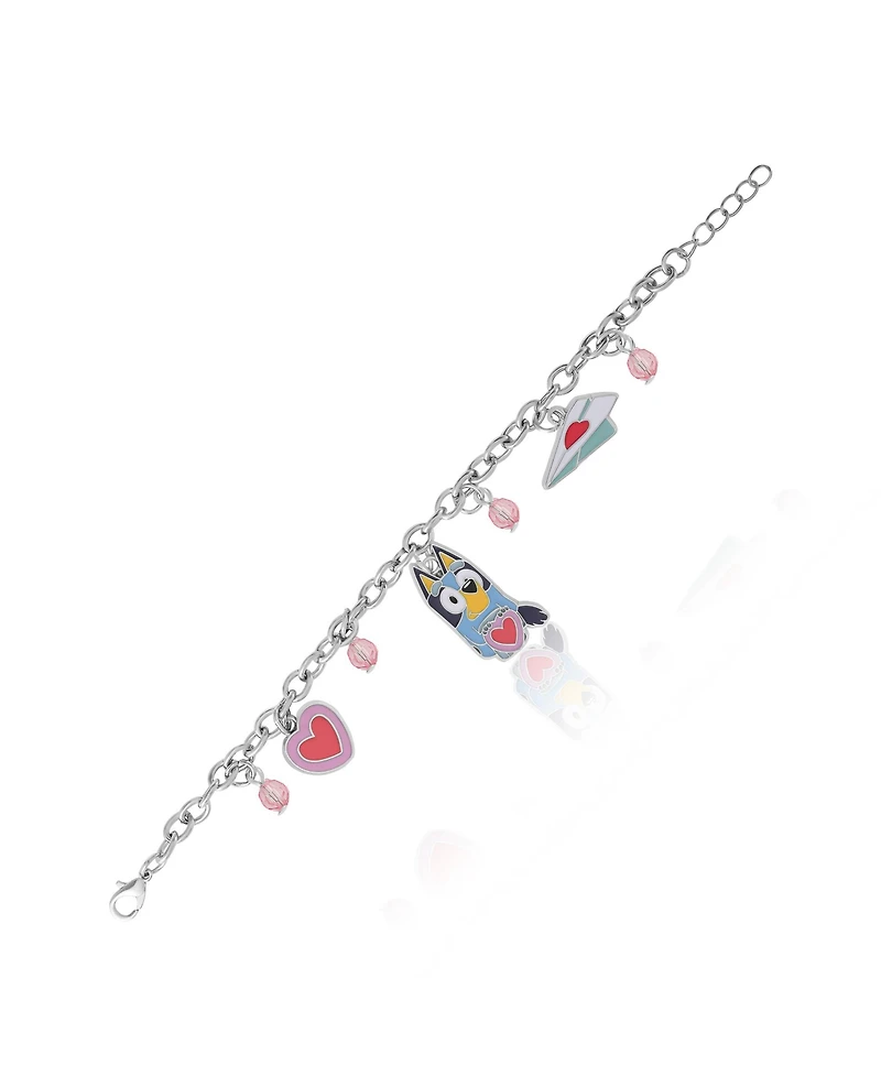 Bluey Charm Bracelet, Silver-Tone, Heart & Love Letter Charms