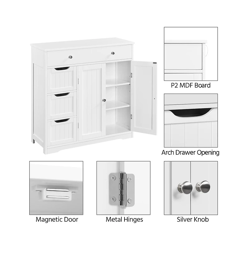 Yaheetech 32" H Free-Standing Bathroom Floor Cabinet with 4 Drawers and 2 Doors Espresso