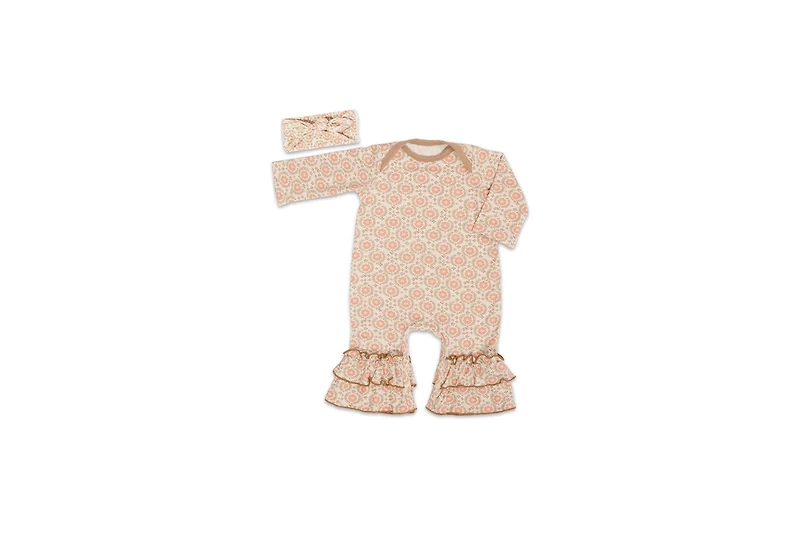 Baby Grey by Everly Girls Ruffle Long Sleeve Romper & Head Wrap Set
