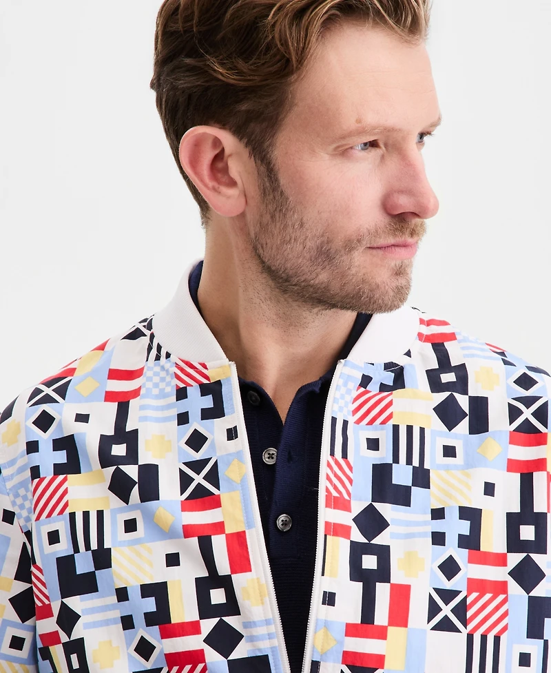 Club Room Men's Nautical Flag Print Windbreaker, Macy's Exclusive - Navy Geos