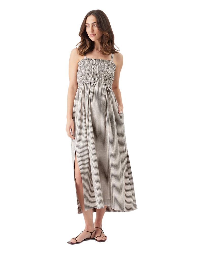 Ripe Maternity Women's Leo Stripe Shirred Dress Natural / Black