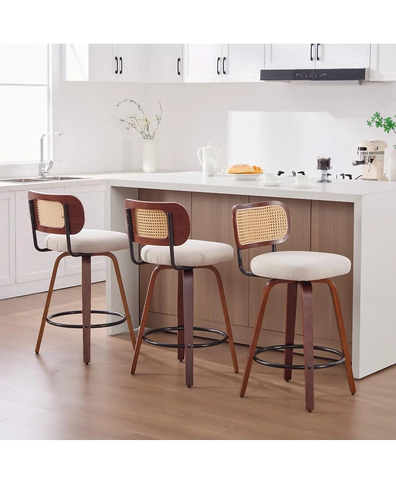 Streamdale Furniture Set of 3, 26" Counter Height Bar Stools - Cane Rattan, Swivel