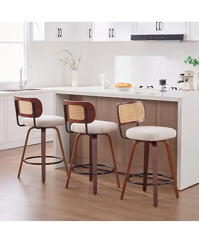 Streamdale Furniture Set of 3, 26" Counter Height Bar Stools - Cane Rattan, Swivel