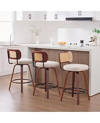 Streamdale Furniture Set of 3, 26" Counter Height Bar Stools - Cane Rattan, Swivel