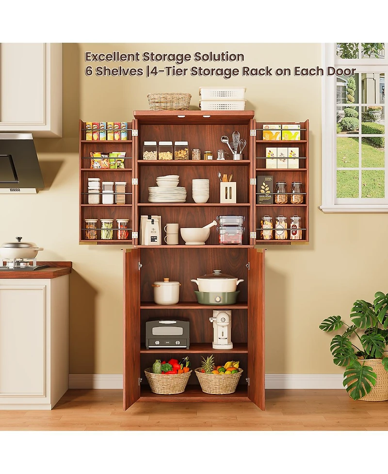 Streamdale Furniture 72" Modern Fluted Wood Kitchen Pantry Cabinet with 6 Shelves