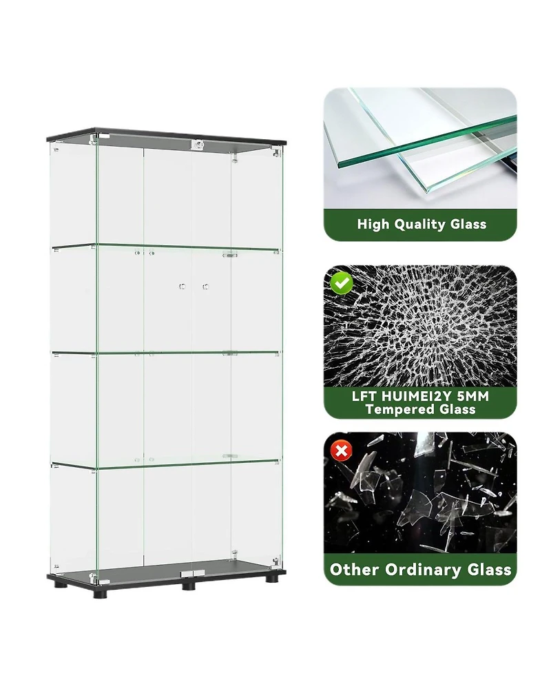 Streamdale Furniture Glass Display Cabinet with Lock, 4-Shelf Double Doors