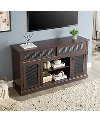 Streamdale Furniture Embossed Tv Stand with Sliding Door, Dark Cherry, 58.27"W
