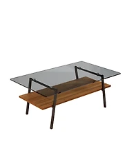 Streamdale Furniture Rectangle Coffee Table, Tempered Glass, Black Metal Legs, Modern Living Room