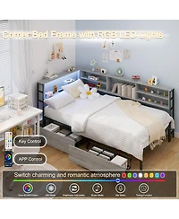 Streamdale Furniture Furniture Twin Corner Daybed with Storage, Bookcase Headboard, Led & Usb