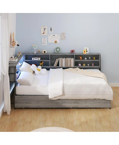 Streamdale Furniture Furniture Twin Corner Daybed with Storage, Bookcase Headboard, Led & Usb