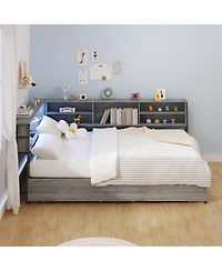 Streamdale Furniture Furniture Twin Corner Daybed with Storage, Bookcase Headboard, Led & Usb