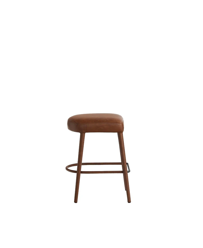 Streamdale Furniture Counter Height Backless Brown Faux Leather Bar Stool - Padded Seat, Metal Legs (2 Sets)