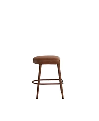 Streamdale Furniture Counter Height Backless Brown Faux Leather Bar Stool - Padded Seat, Metal Legs (2 Sets)