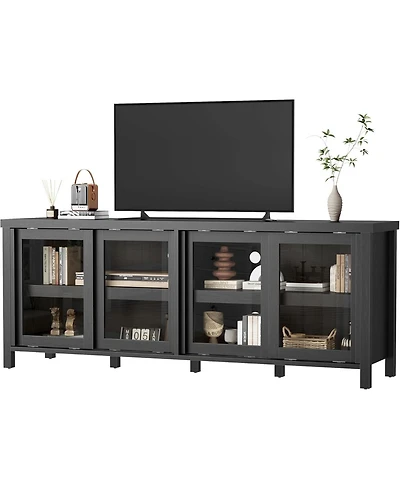 gaomon Tv Stand for 65 Inch Tv, Mid-Century Modern Entertainment Center with Sliding Glass Doors