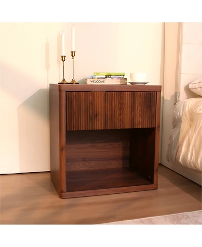 Streamdale Furniture Streamdale Night Stand with Drawer Storage, Fluted Bed Side Table, Modern Wide Bedside Stand