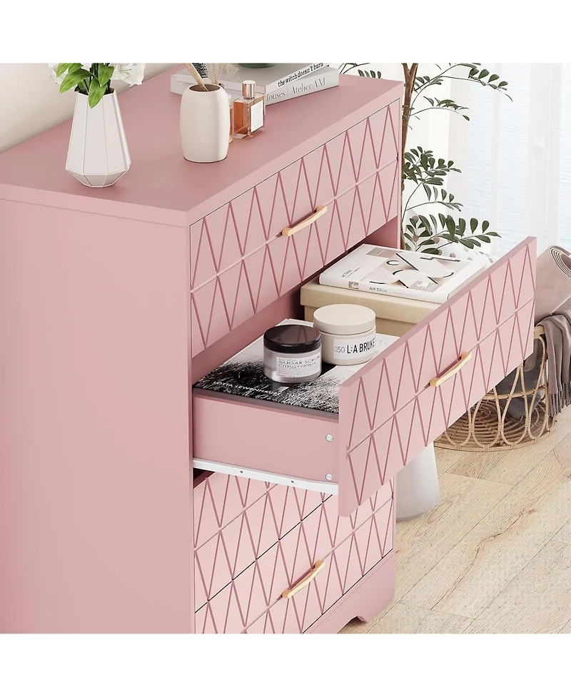 gaomon 4-Drawer Wooden Dresser for Bedroom, Tall Chest of Drawers with Gold Handles & Storage