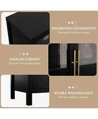 gaomon 55" Buffet Cabinet with 4 Glass Doors, Modern Farmhouse Sideboard with Storage, Black