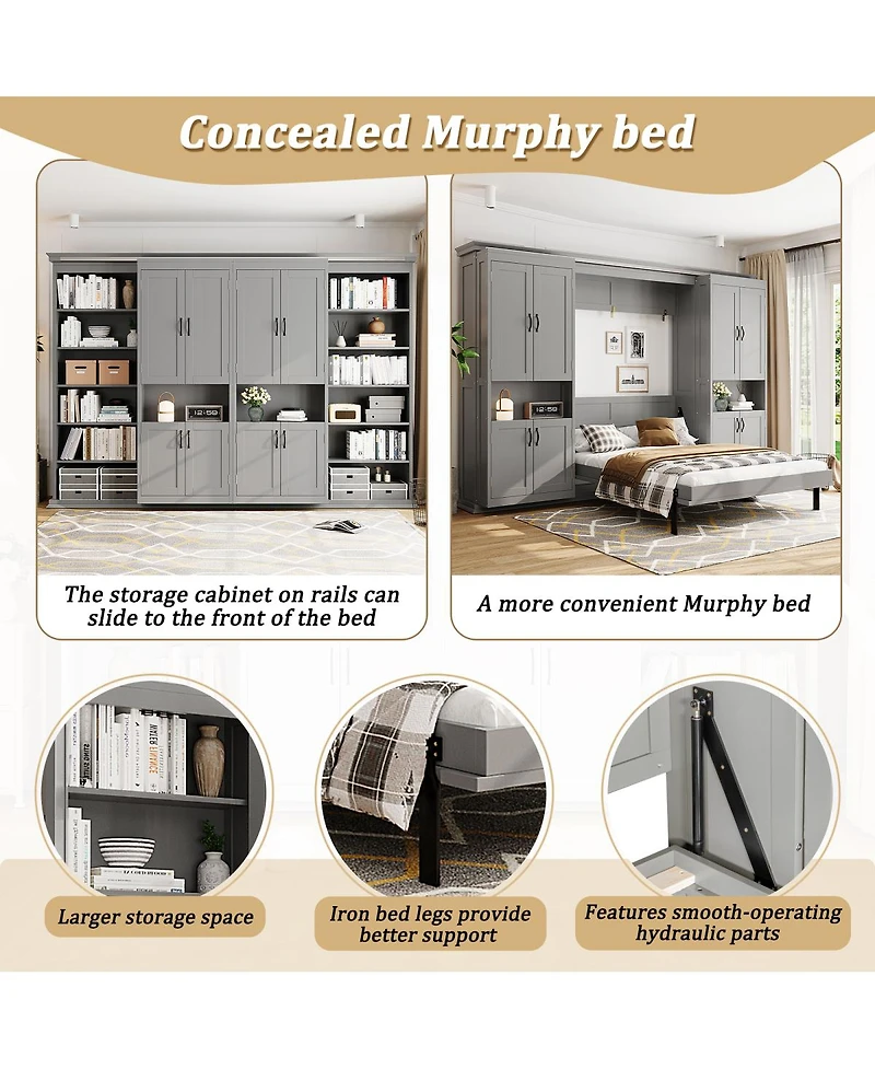 Streamdale Furniture Full-size Murphy Bed with Dual Sliding Storage Shelves